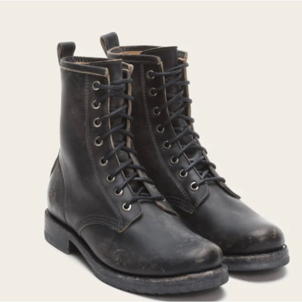 Frye Veronica Black Stonewashed Combat Boots